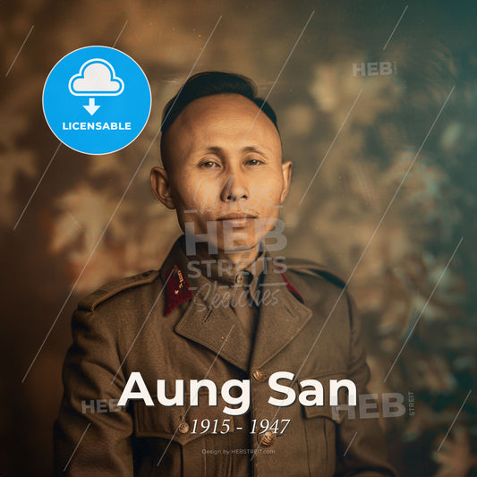 Aung San, 1915 - 1947, Burmese independence leader - A Man In A Military Uniform Print Template