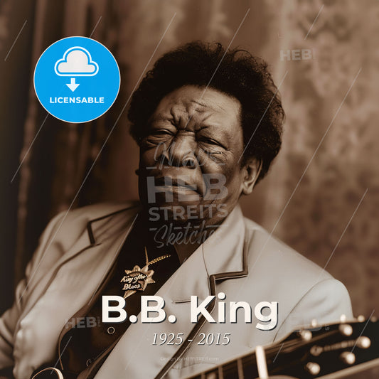 B.B. King, 1925 - 2015, American blues guitarist - A Man With A Guitar Print Template