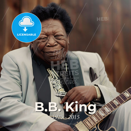 B.B. King, 1925 - 2015, American blues guitarist - A Man In A Suit Playing A Guitar Print Template