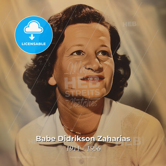 Babe Didrikson Zaharias, 1911 - 1956, American athlete - A Woman With Dark Hair Wearing A White Shirt Print Template