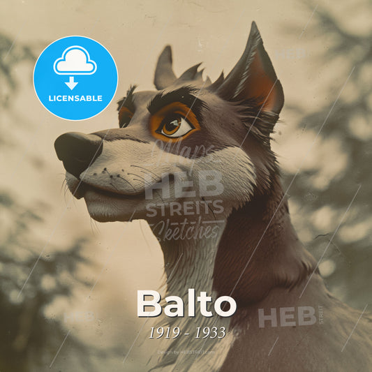 Balto, 1919 - 1933, Siberian Husky dog - A Cartoon Of A Wolf Print Template