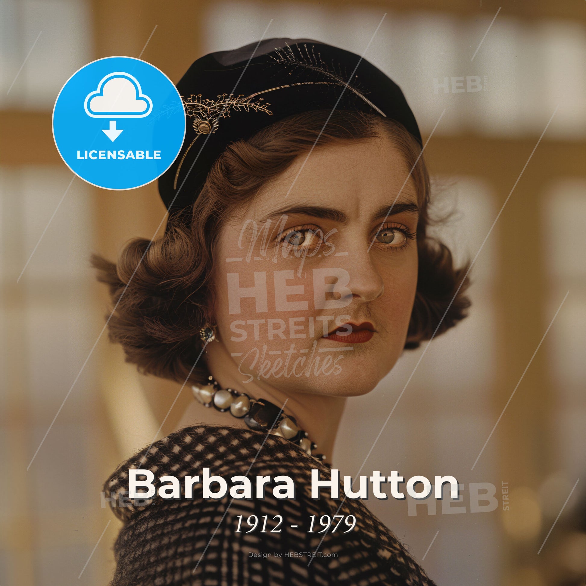 Barbara Hutton, 1912 - 1979, American socialite - A Woman With A Hat And Necklace Print Template