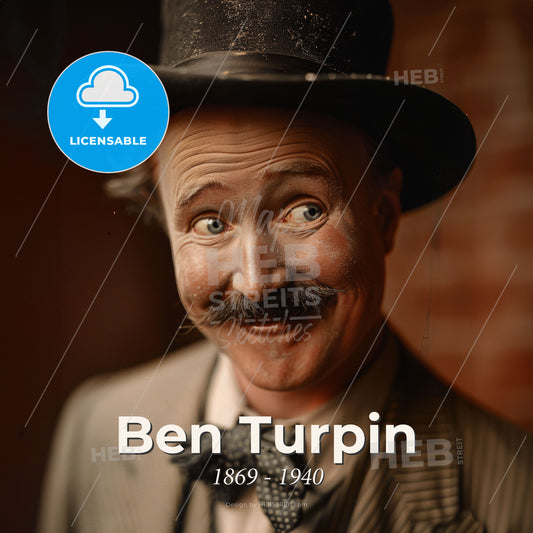 Ben Turpin, 1869 - 1940, American comedian and stuntman - A Man With A Mustache And A Top Hat Print Template