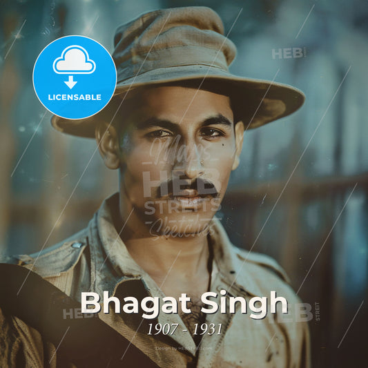 Bhagat Singh, 1907 - 1931, Indian revolutionary - A Man With A Mustache Wearing A Hat Print Template