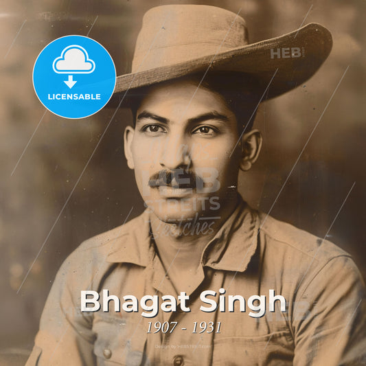 Bhagat Singh, 1907 - 1931, Indian revolutionary - A Man With A Mustache Wearing A Hat Print Template