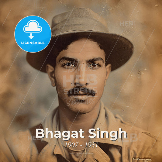 Bhagat Singh, 1907 - 1931, Indian revolutionary - A Man With A Mustache Wearing A Hat Print Template