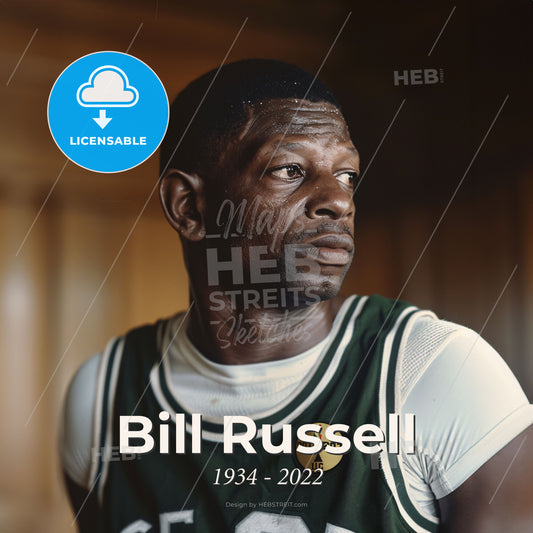 Bill Russell, 1934 - 2022, American basketball player - A Man In A Basketball Jersey Print Template