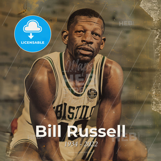 Bill Russell, 1934 - 2022, American basketball player - A Basketball Player Sitting On The Ground Print Template