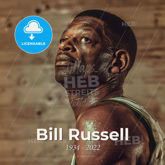 Bill Russell, 1934 - 2022, American basketball player - A Man Looking Up To The Side Print Template