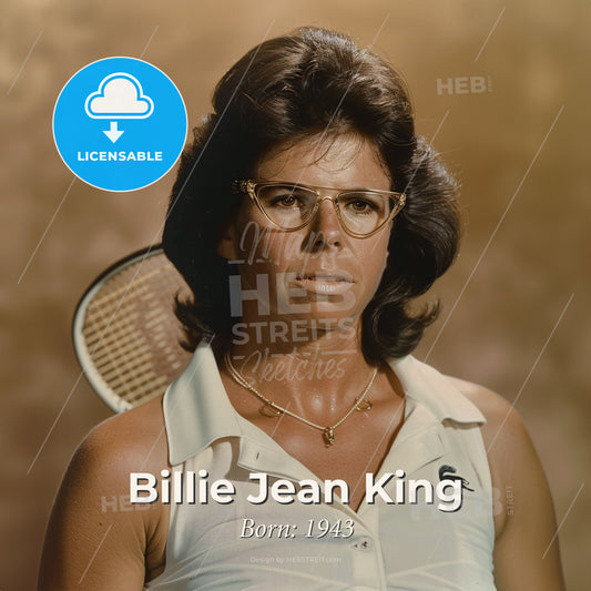 Billie Jean King, Born: 1943, American tennis player - A Woman With A Tennis Racket Print Template