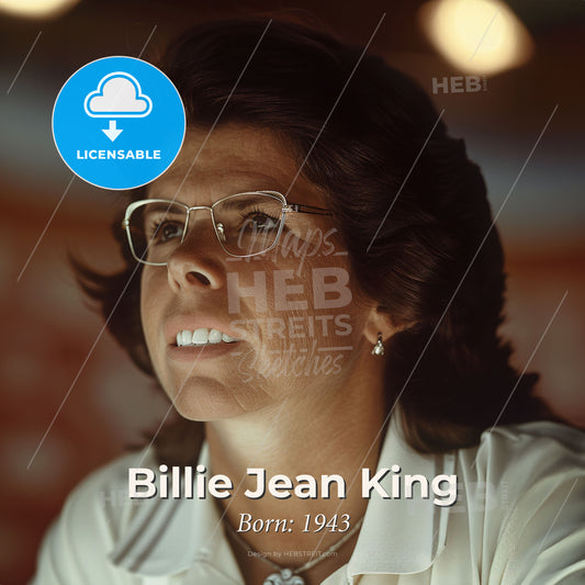Billie Jean King, Born: 1943, American tennis player - A Woman Wearing Glasses And A White Shirt Print Template
