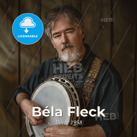 Béla Fleck, Born: 1958, American banjo player - A Man Holding A Banjo Print Template