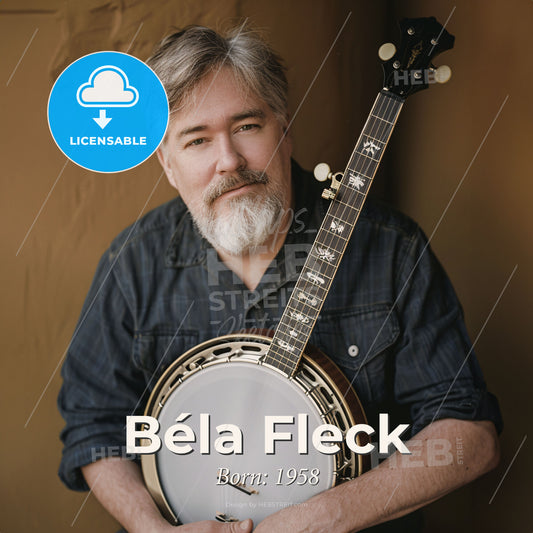 Béla Fleck, Born: 1958, American banjo player - A Man Holding A Banjo Print Template