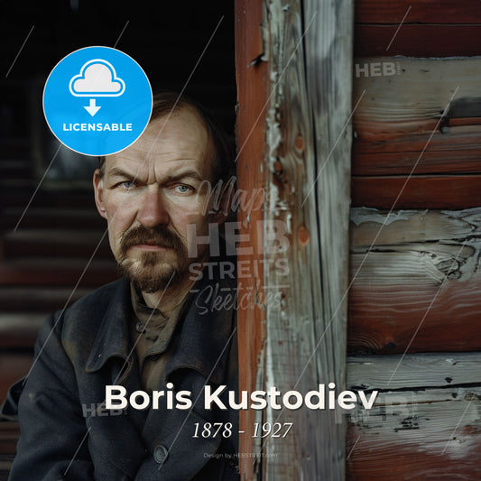 Boris Kustodiev, 1878 - 1927, Russian painter and stage designer - A Man Leaning Against A Wall Print Template