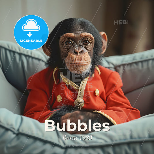 Bubbles, Born: 1983, Chimpanzee - A Chimpanzee In A Red Jacket Print Template