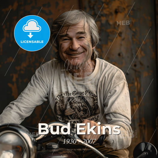 Bud Ekins, 1930 - 2007, American stuntman and actor - A Man Sitting On A Motorcycle Print Template