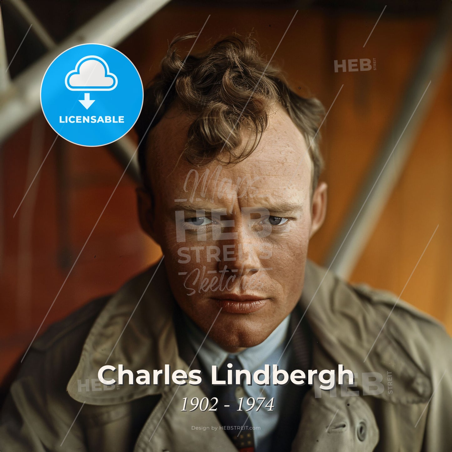 Charles Lindbergh, 1902 - 1974, American aviator and navigator - A Man In A Trench Coat Print Template