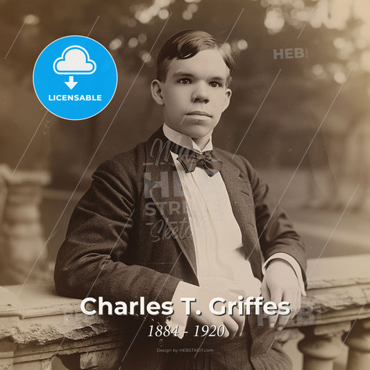 Charles T. Griffes, 1884 - 1920, American composer - A Man In A Suit Leaning On A Railing Print Template