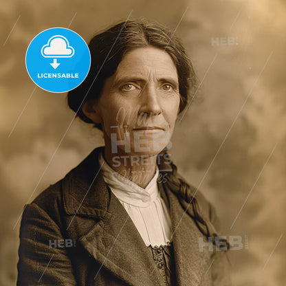 Charlotte Perkins Gilman, 1860 - 1935, American writer and educator - A Woman With Braided Hair And A White Shirt