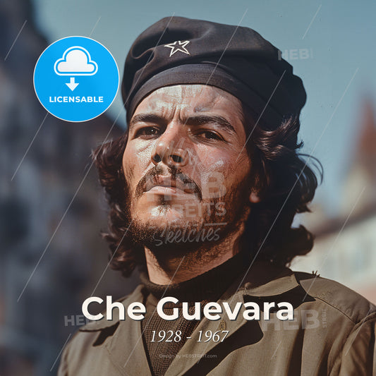 Che Guevara, 1928 - 1967, Argentine Marxist revolutionary - A Man With A Beard And Mustache Wearing A Hat Print Template