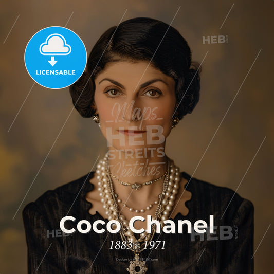 Coco Chanel, 1883 - 1971, French fashion designer - A Woman Wearing A Necklace And A Black Dress Print Template