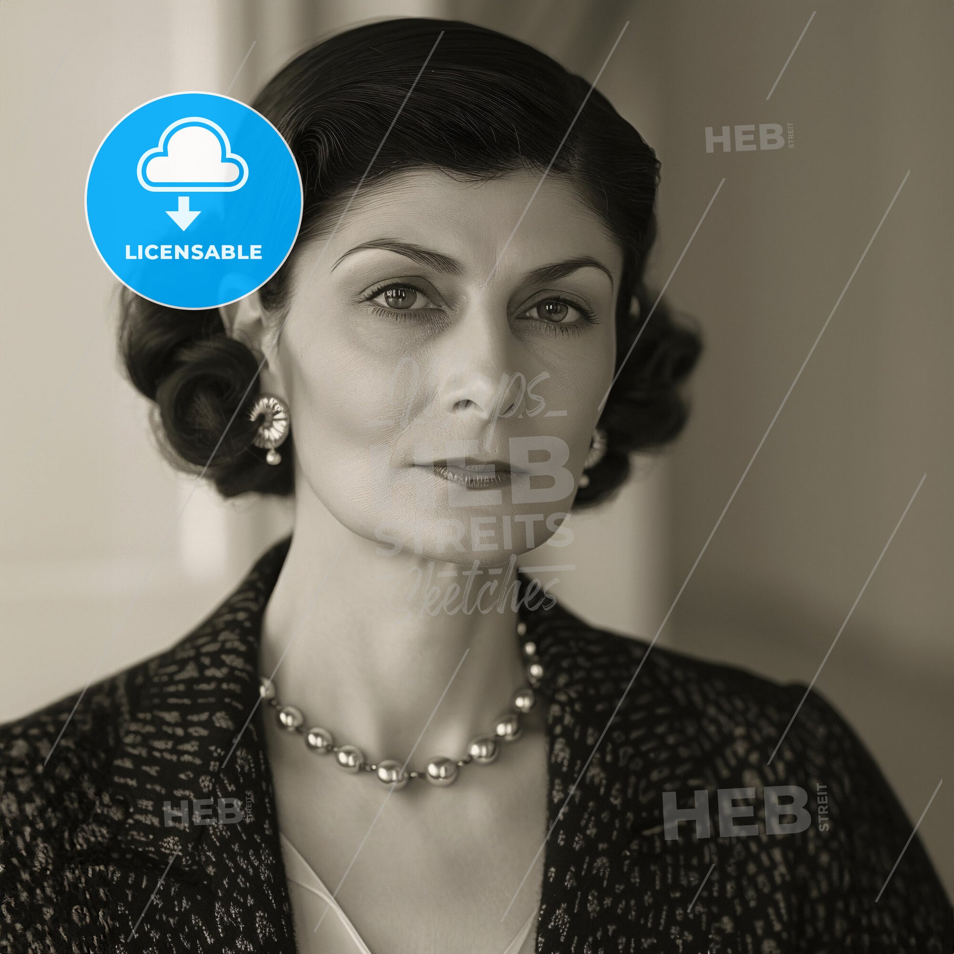 Coco Chanel, 1883 1971, French fashion designer A Woman With A Pearl  Necklace And Earrings Image only JPG XL size