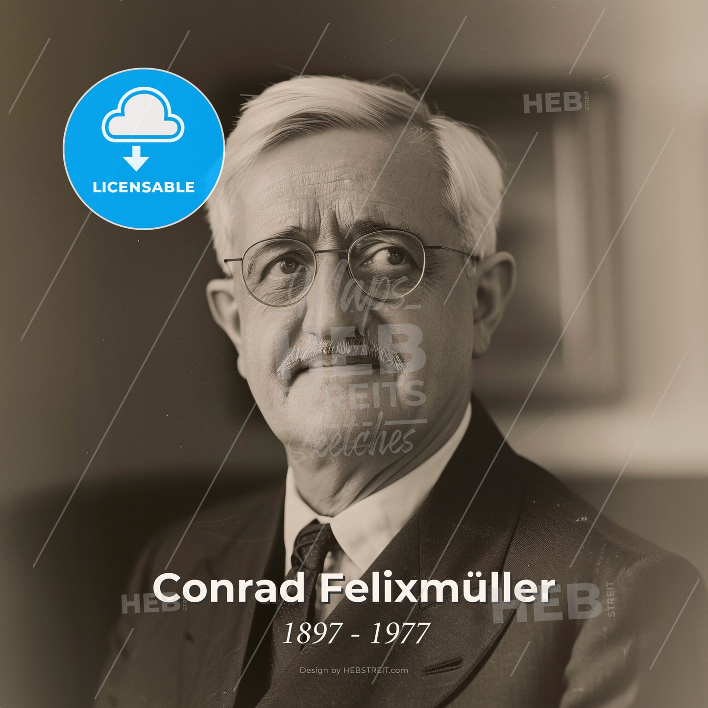 Conrad Felixmüller, 1897 - 1977, German painter and printmaker - A Man With A Mustache Wearing A Suit And Tie Print Template