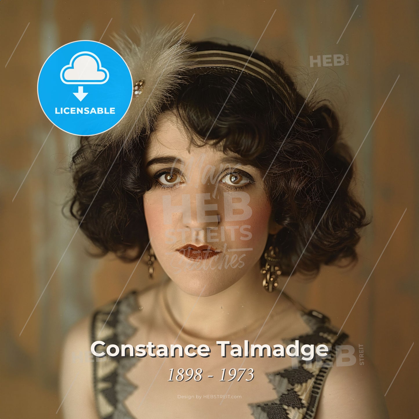 Constance Talmadge, 1898 - 1973, American actress - A Woman With A Flower In Her Hair Print Template