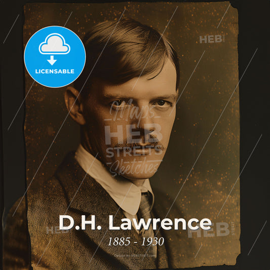D.H. Lawrence, 1885 - 1930, British writer - A Man With A Mustache Print Template