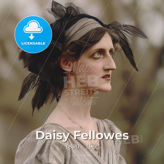 Daisy Fellowes, 1890 - 1962, French socialite and heiress - A Woman In A Dress With Feathers In Her Hair Print Template