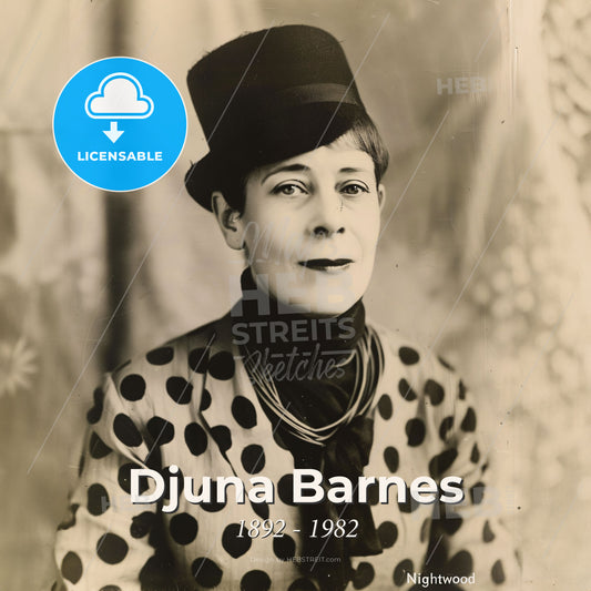 Djuna Barnes, 1892 - 1982, American writer - A Woman Wearing A Hat And Polka Dot Jacket Print Template