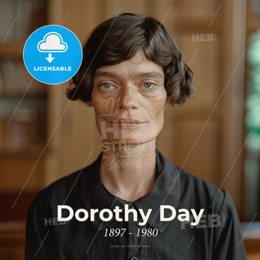 Dorothy Day, 1897 - 1980, American journalist and social activist - A Person With Freckles Wearing A Black Shirt Print Template