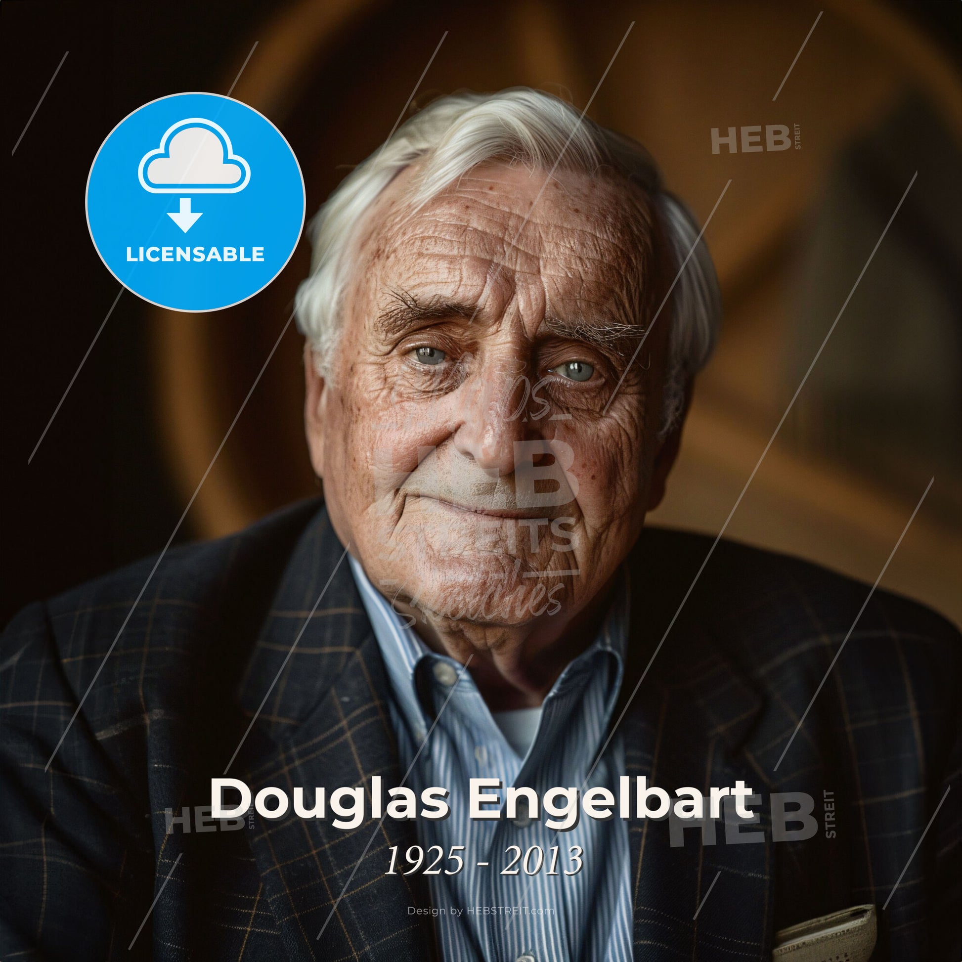 Douglas Engelbart, 1925 - 2013, American engineer and inventor - An Old Man With White Hair And A Suit Print Template