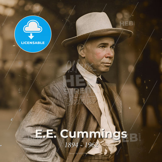 E.E. Cummings, 1894 - 1962, American poet - A Man In A Hat And Suit Print Template