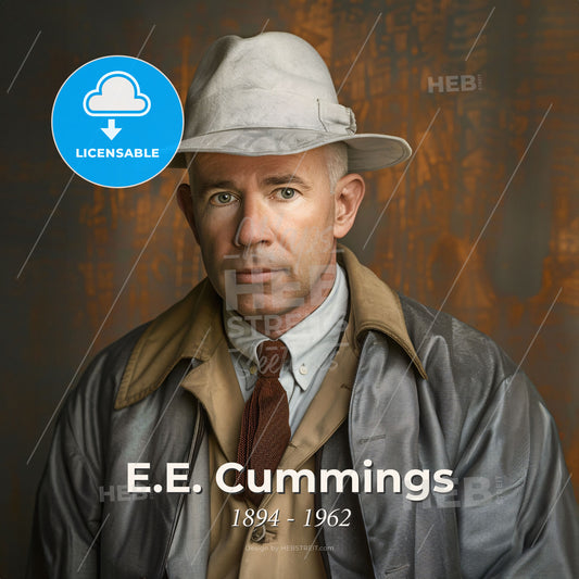 E.E. Cummings, 1894 - 1962, American poet - A Man In A Hat And Trench Coat Print Template