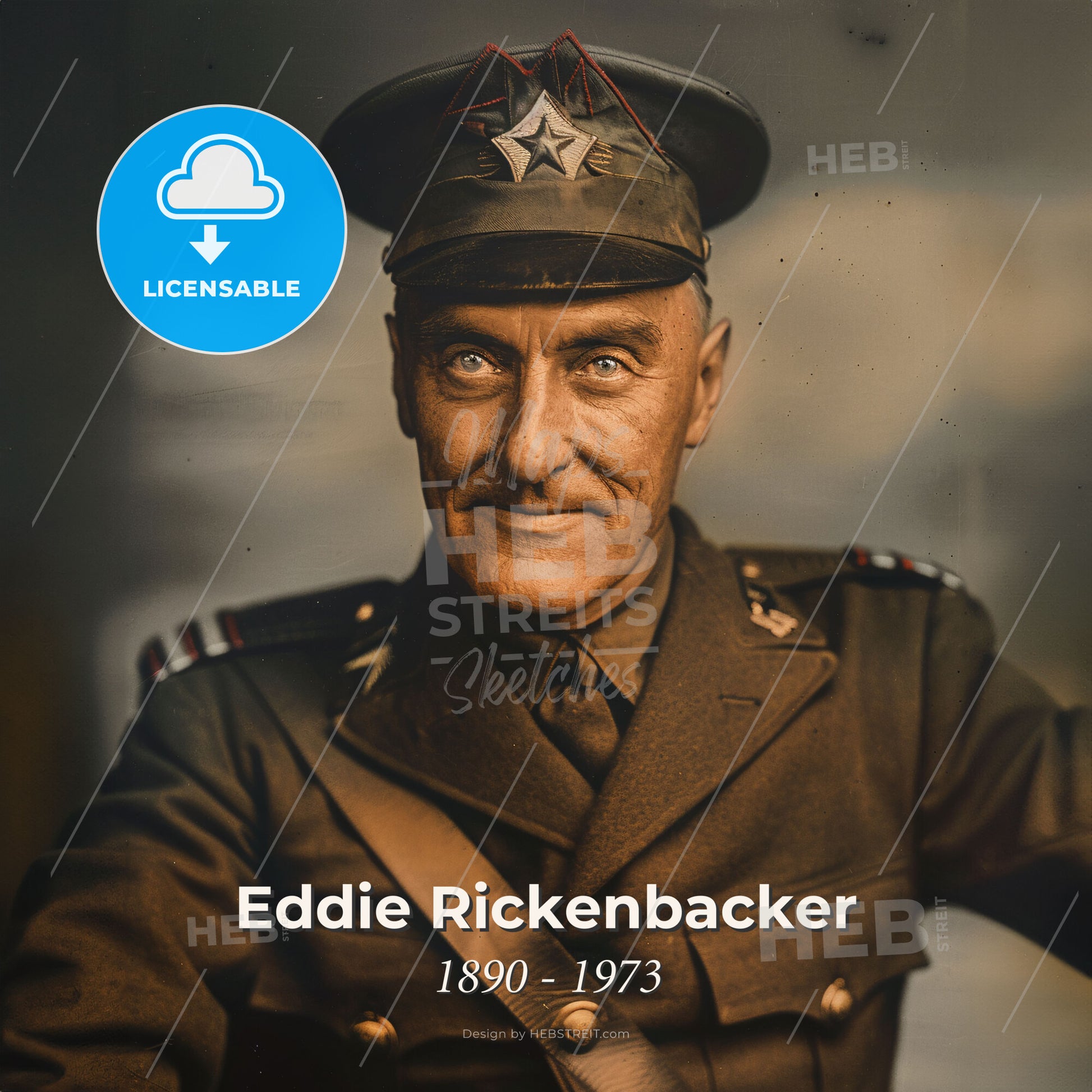 Eddie Rickenbacker, 1890 - 1973, American fighter ace and aviator - A Man In A Military Uniform Print Template