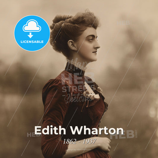 Edith Wharton, 1862 - 1937, American writer - A Woman In A Red Dress Print Template
