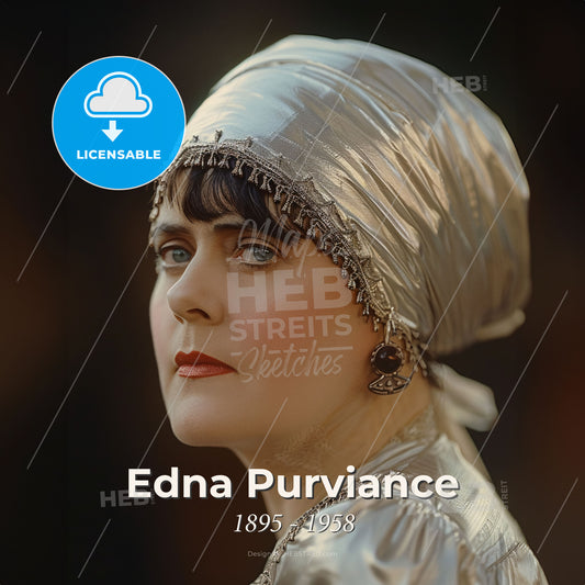 Edna Purviance, 1895 - 1958, American actress - A Woman Wearing A Silver Headdress Print Template