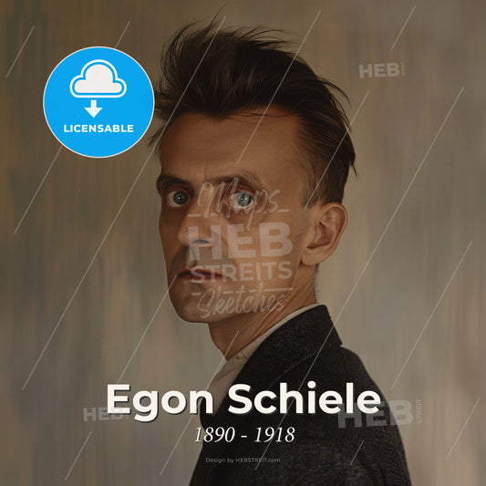 Egon Schiele, 1890 - 1918, Austrian painter - A Man With Spiky Hair Print Template