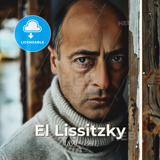 El Lissitzky, 1890 - 1941, Russian artist and designer - A Man Leaning Against A Wood Wall Print Template