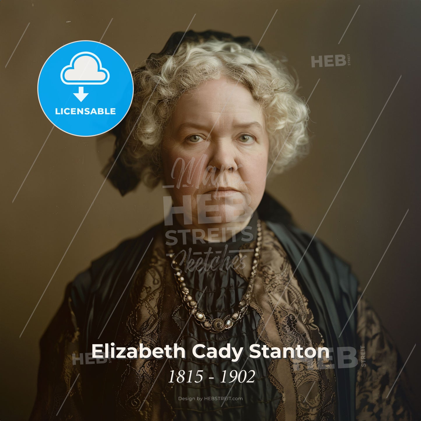 Elizabeth Cady Stanton, 1815 - 1902, American suffragist and social reformer - A Woman In A Black Dress Print Template