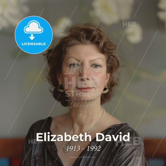 Elizabeth David, 1913 - 1992, British food writer - A Woman With Curly Hair Wearing A Black Shirt And Earrings Print Template