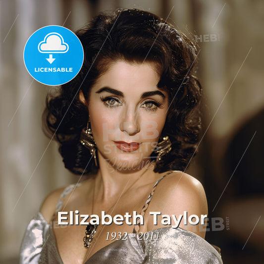 Elizabeth Taylor, 1932 - 2011, British-American actress - A Woman With Dark Hair And A Silver Dress Print Template