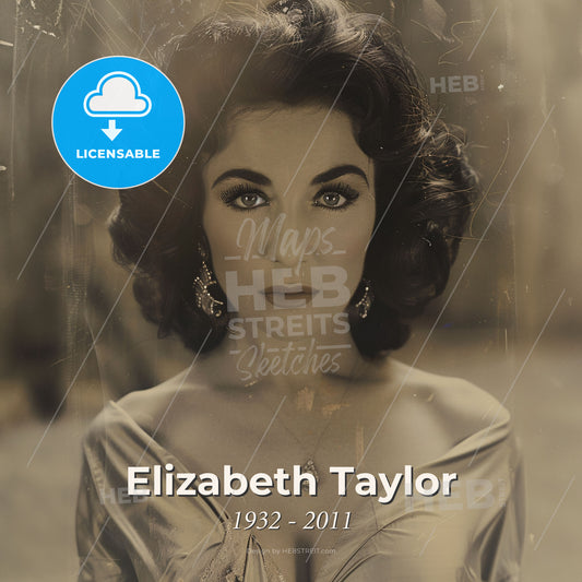 Elizabeth Taylor, 1932 - 2011, British-American actress - A Woman With Large Hair And A Necklace Print Template