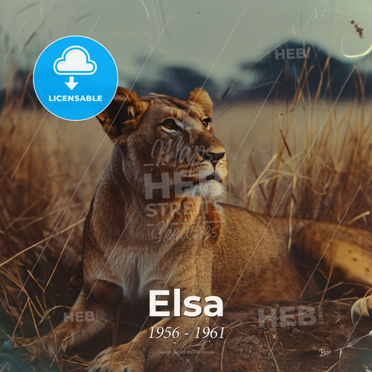 Elsa, 1956 - 1961, Lioness - A Lion Lying In The Grass Print Template