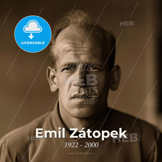 Emil Zátopek, 1922 - 2000, Czech long-distance runner - A Man With A Bald Spot On His Head Print Template
