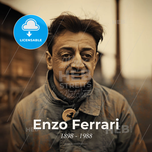 Enzo Ferrari, 1898 - 1988, Italian racing driver and team founder - A Man With A Large Patch On His Collar Print Template