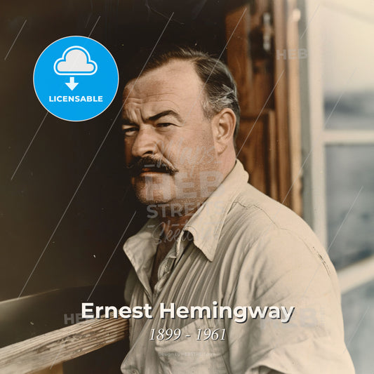 Ernest Hemingway, 1899 - 1961, American writer - A Man With A Mustache Leaning Against A Railing Print Template