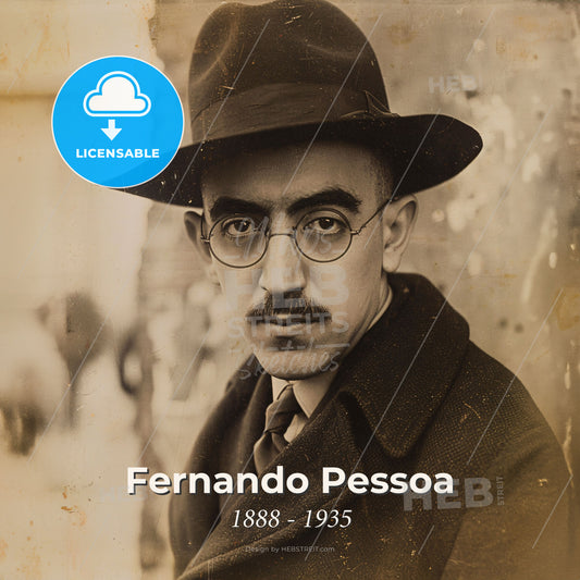 Fernando Pessoa, 1888 - 1935, Portuguese poet - A Man With A Mustache Wearing A Hat And Glasses Print Template