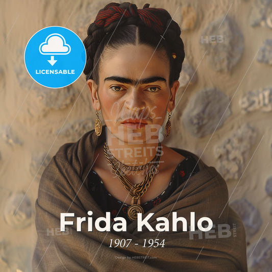 Frida Kahlo, 1907 - 1954, Mexican painter - A Woman With A Braided Hair And A Brown Blanket Print Template